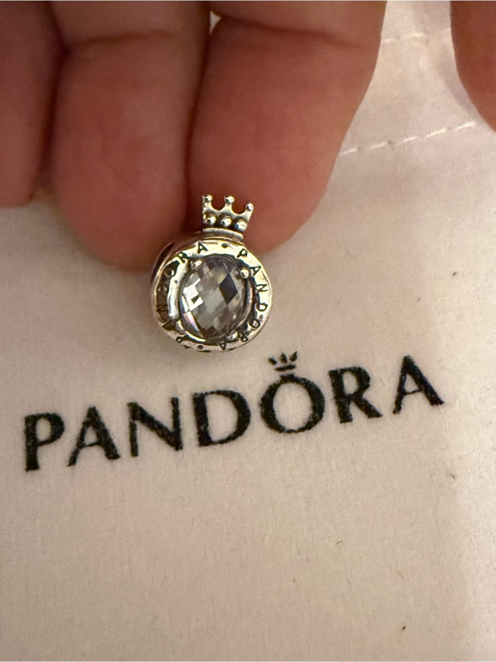 Pandora Silver Crown Charm with Clear Faceted Stone